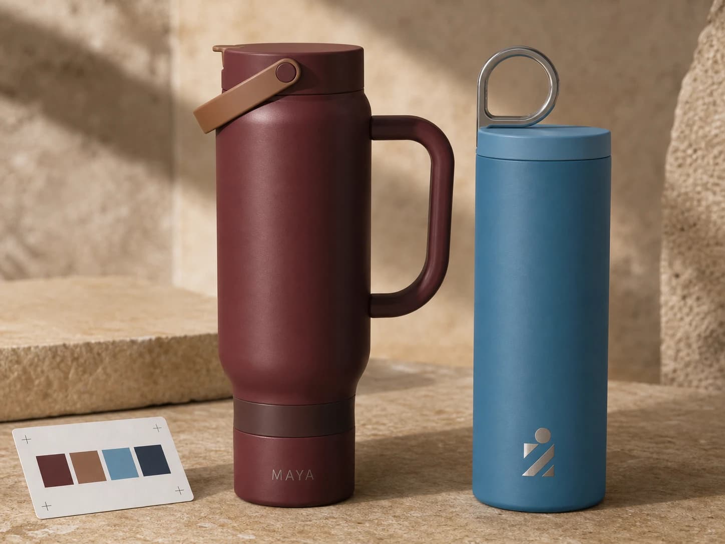 Two customized vessels with an engraved name and a printed mark